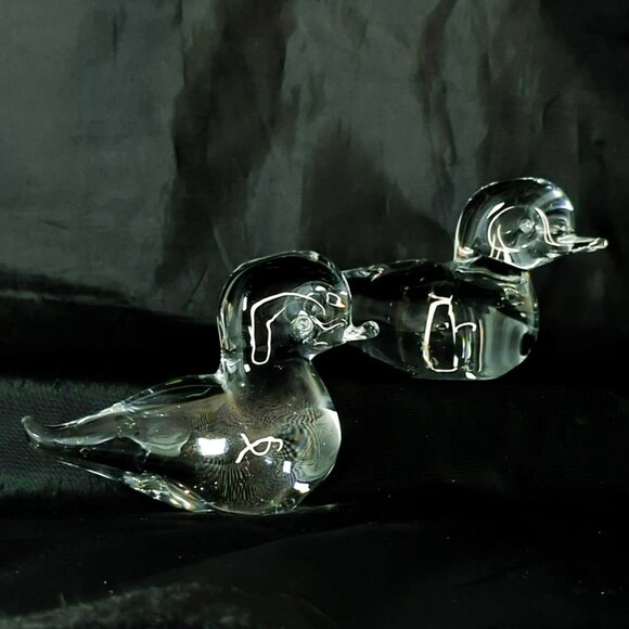 Vintage Hand Brown Crystal Clear Glass Duck Paperweight Figurines Decor - Picture 3 of 7